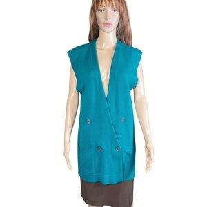 Vintage Perry Ellis Front Button Closure Cashmere Green Vest Size M